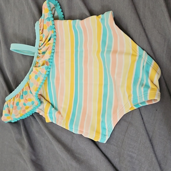 Size 2 Matilda Jane Aqua and Yellow Striped Kids Swim One Piece - Picture 4 of 4